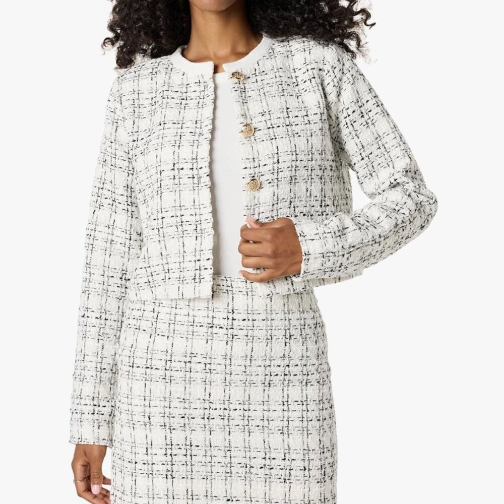The Drop Women's Aida Cropped Boucle Jacket Ivory size L